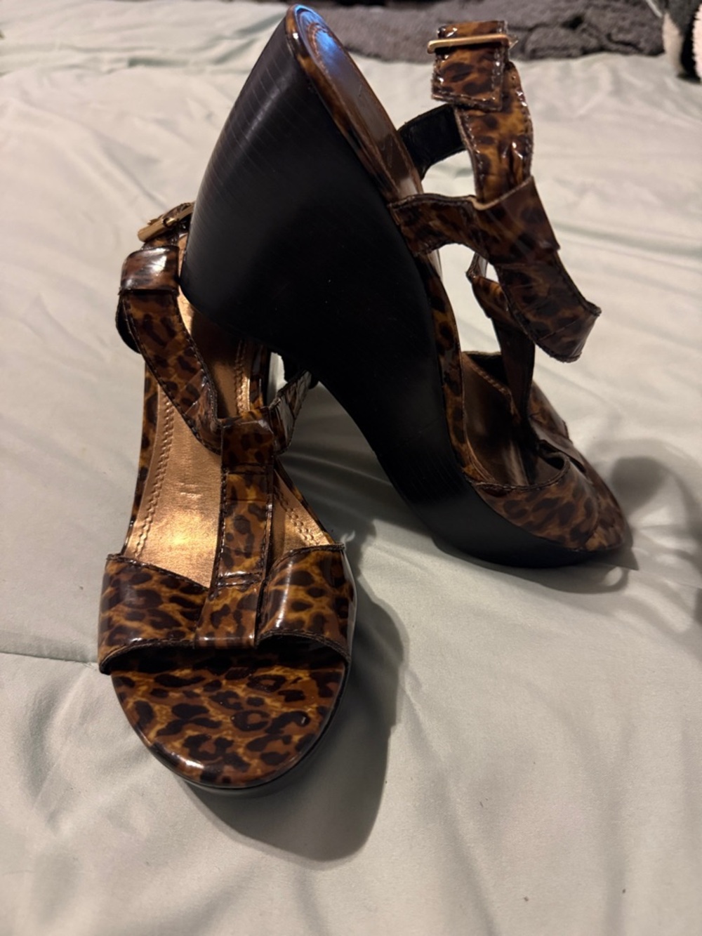 Gianni Bini Leopard-Print Platform Wedge Sandals - Brown/Black